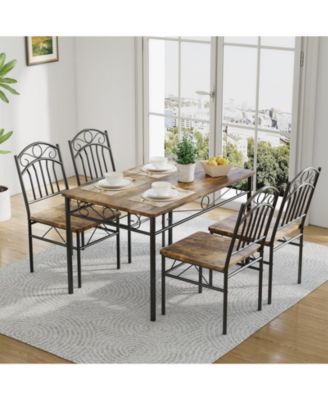 Dining Table Set of 4, Retro Industrial Dining Table & Chairs, Wood Table Chairs Set for Small Space