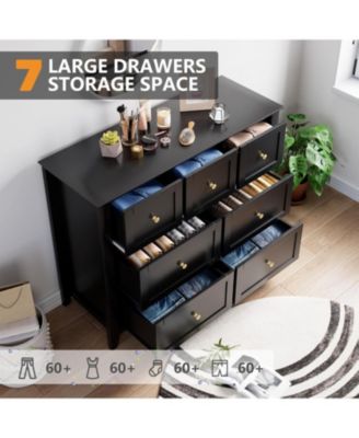 Modern 7-Drawer Dresser with Metal Handles, Wooden Storage Organizer for Bedroom, Living Room