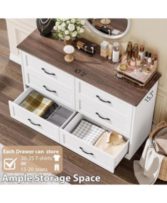 6-Drawer Dresser, Farmhouse Wooden Storage Chest with Wide Handles for Bedroom, Living Room