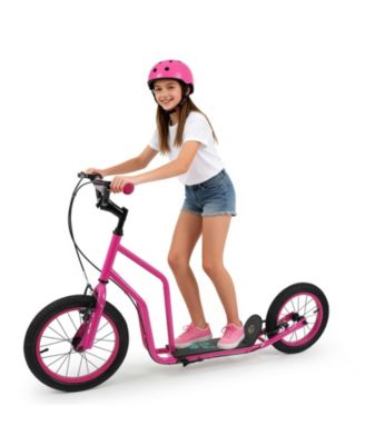 Youth Scooter with Adjustable Handlebar and 16/14-Inch Inflatable Wheels
