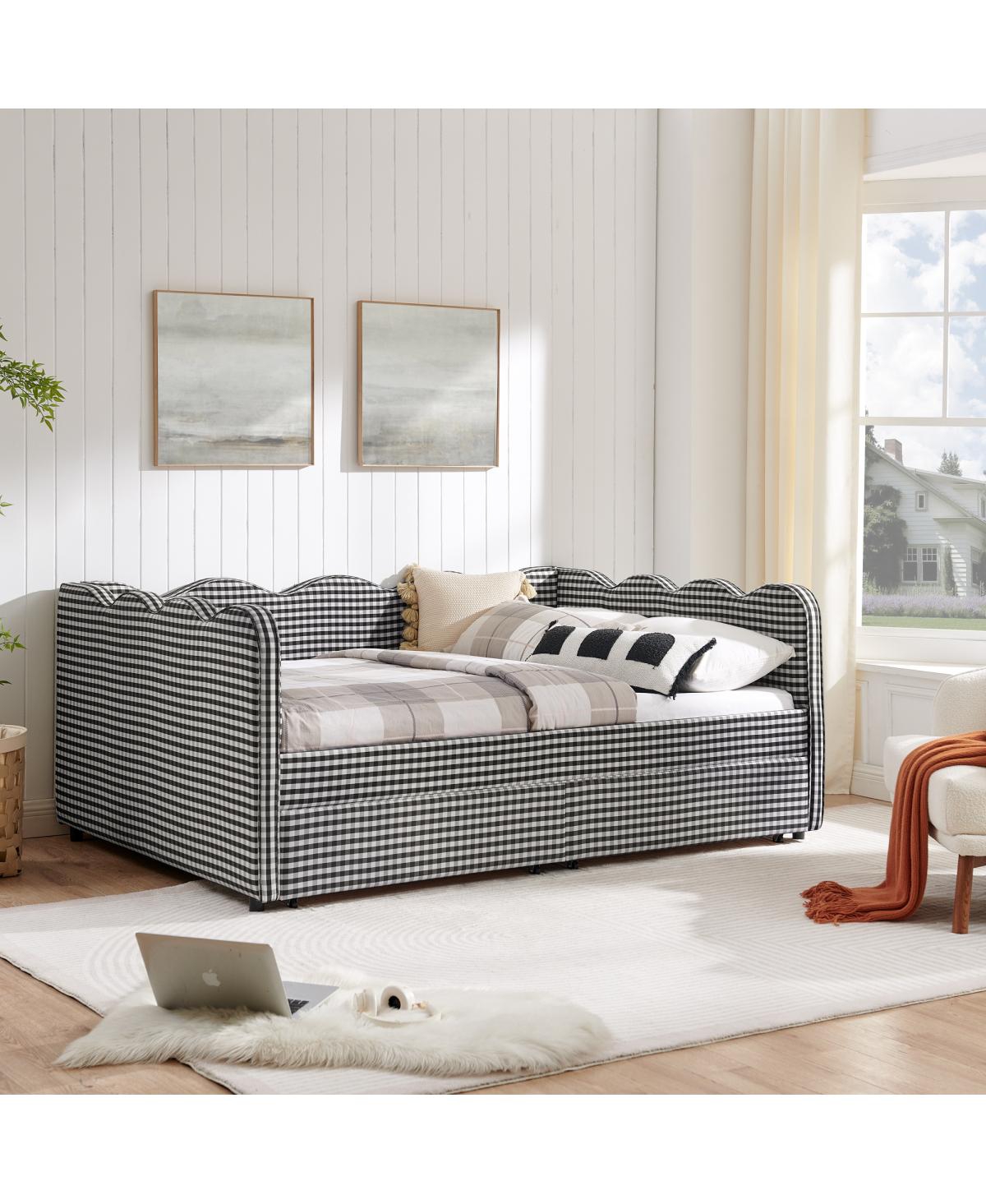 Streamdale Furniture Streamdale Cozy Gingham Daybed with Storage Drawers