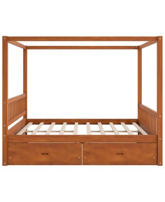 Streamdale Wooden Canopy Bed with Storage Drawers, Queen size, Walnut