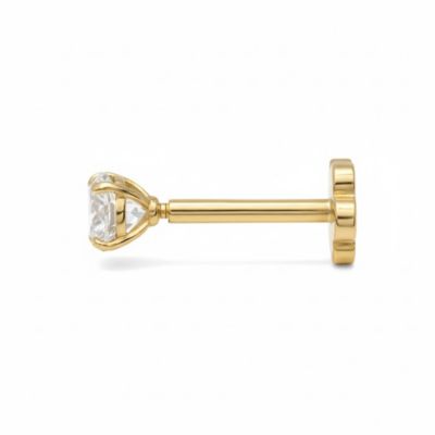 Solid 14k Yellow ot White Gold 18G Single Cubic Zirconia Labret Cartilage Flat-back Piercing 