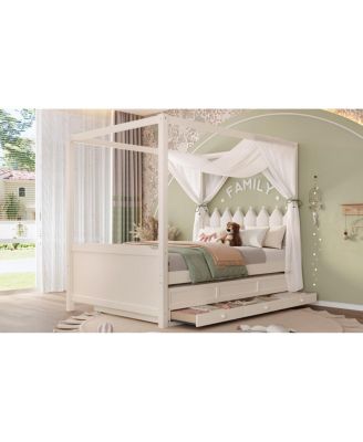  Princess Canopy Bed Frame, Twin Trundle, 3 Drawers