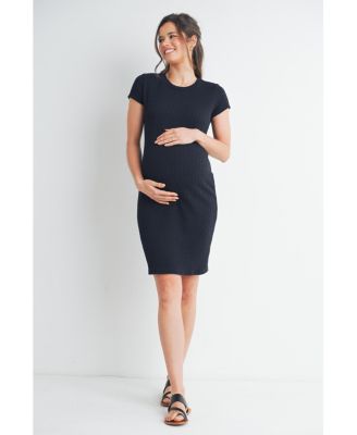 Maternity Crewneck Short-Sleeve Textured Bodycon Dress