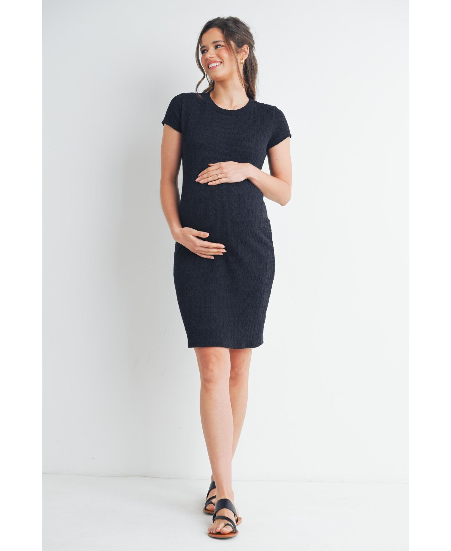 Women's Crewneck Short-Sleeve Textured Bodycon Dress