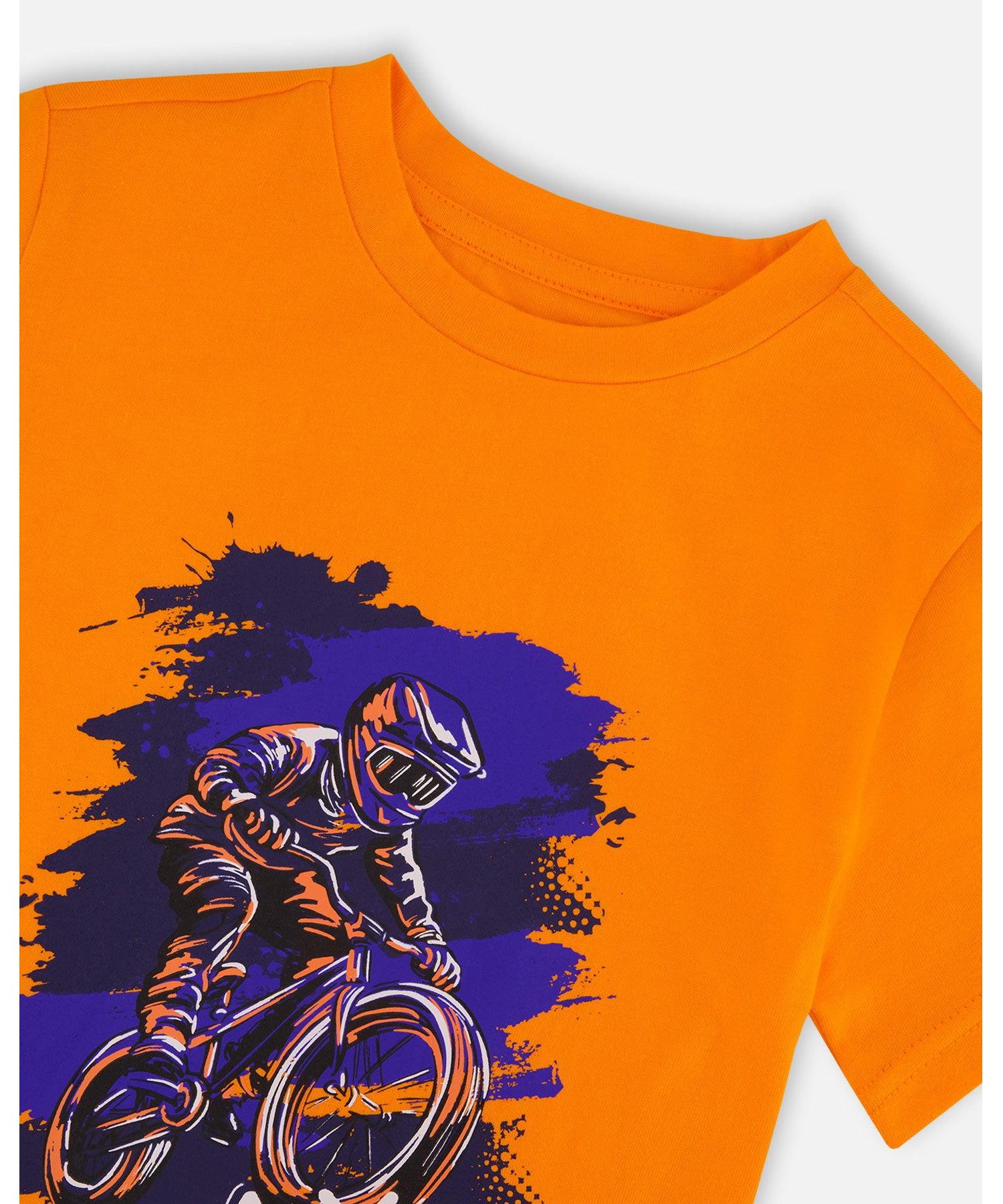 Toddler Boys Cotton Jersey T-Shirt with Bmx Print Orange - Toddler|Child