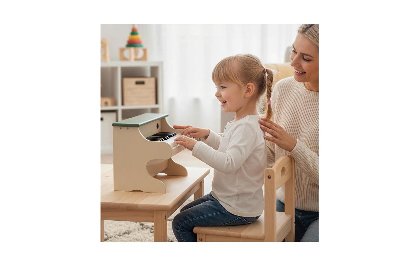Детская игрушка Slickblue Wooden 25-Key Digital Piano with Music Stand, Ages 3+, цвет: Зелёный / Бежевый — фото 6