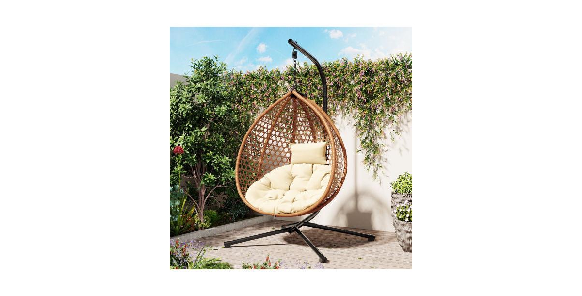 Flynama Outdoor Garden Rattan Egg Swing Chair Hanging Chair Wood
