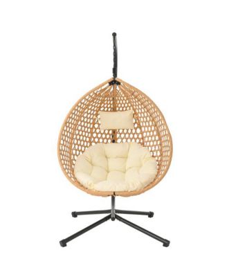 Outdoor Garden Rattan Egg Swing Chair Hanging Chair Wood