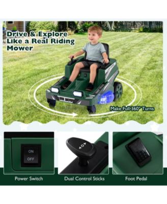 12V Ride on Lawn Mower for Kids with Dual Control Sticks and LED Lights-Green