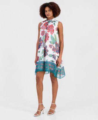 Women's Printed Mock-Neck Sleeveless Shift Dress