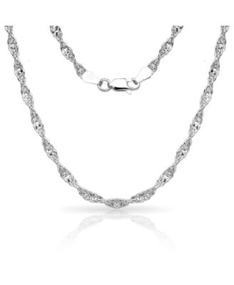 925 Sterling 10 Inch 4mm Sparkle-Cut Wide Singapore Chain Ankle Bracelet Anklet