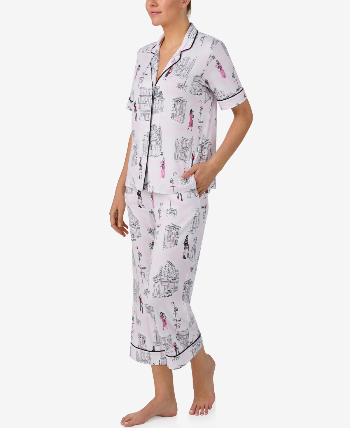 Dkny Women's Short-Sleeve Notch Top and Pull-On Pants, 2-Piece Set