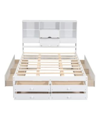 Platform Bed with Storage Headboard and 8 Drawers