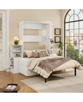 Queen Size Wall Murphy Bed with Sofa and Storage Cabinets