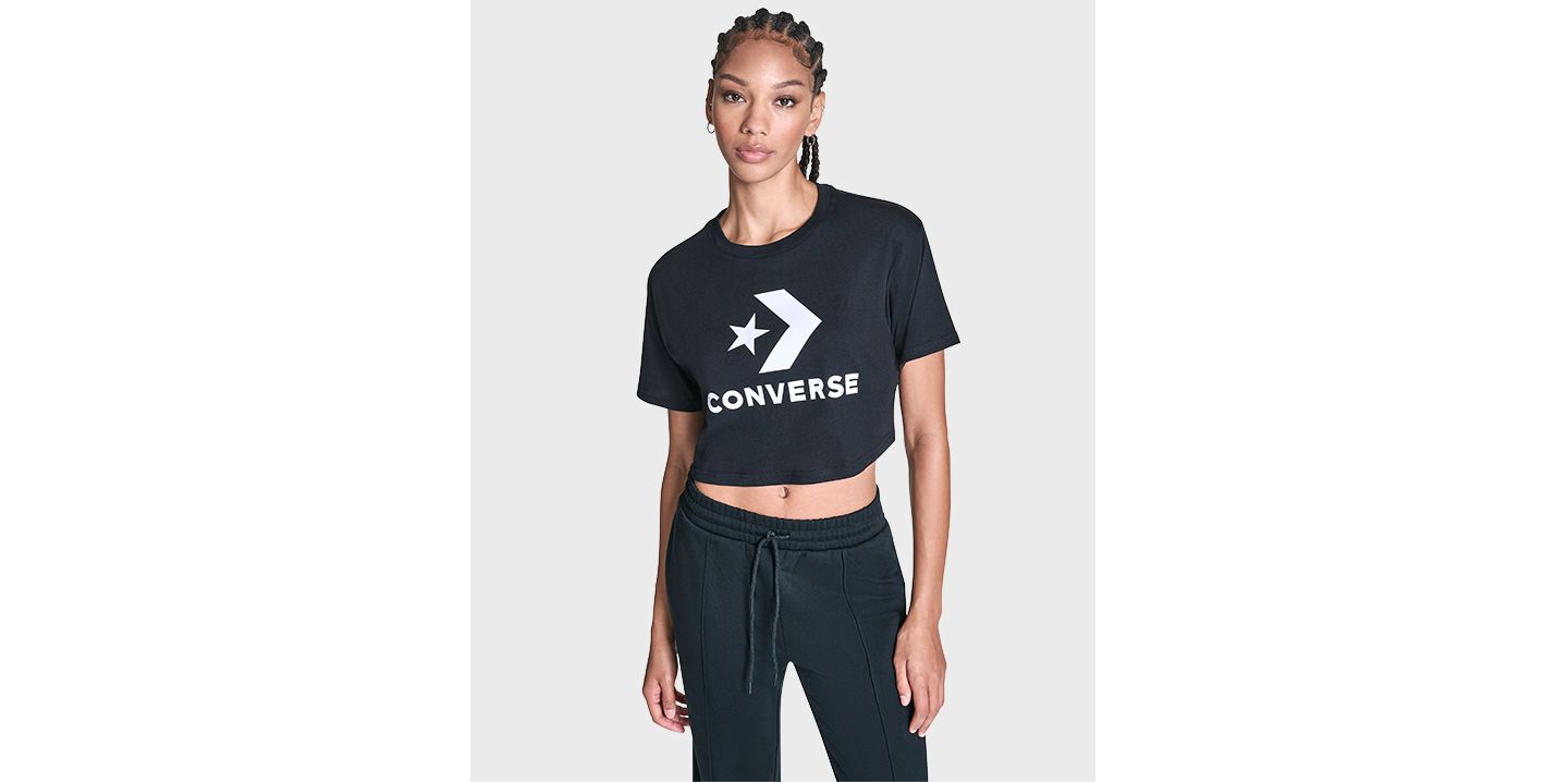 Женская футболка Converse Star Chevron Cropped, цвет: Чёрный — фото 1