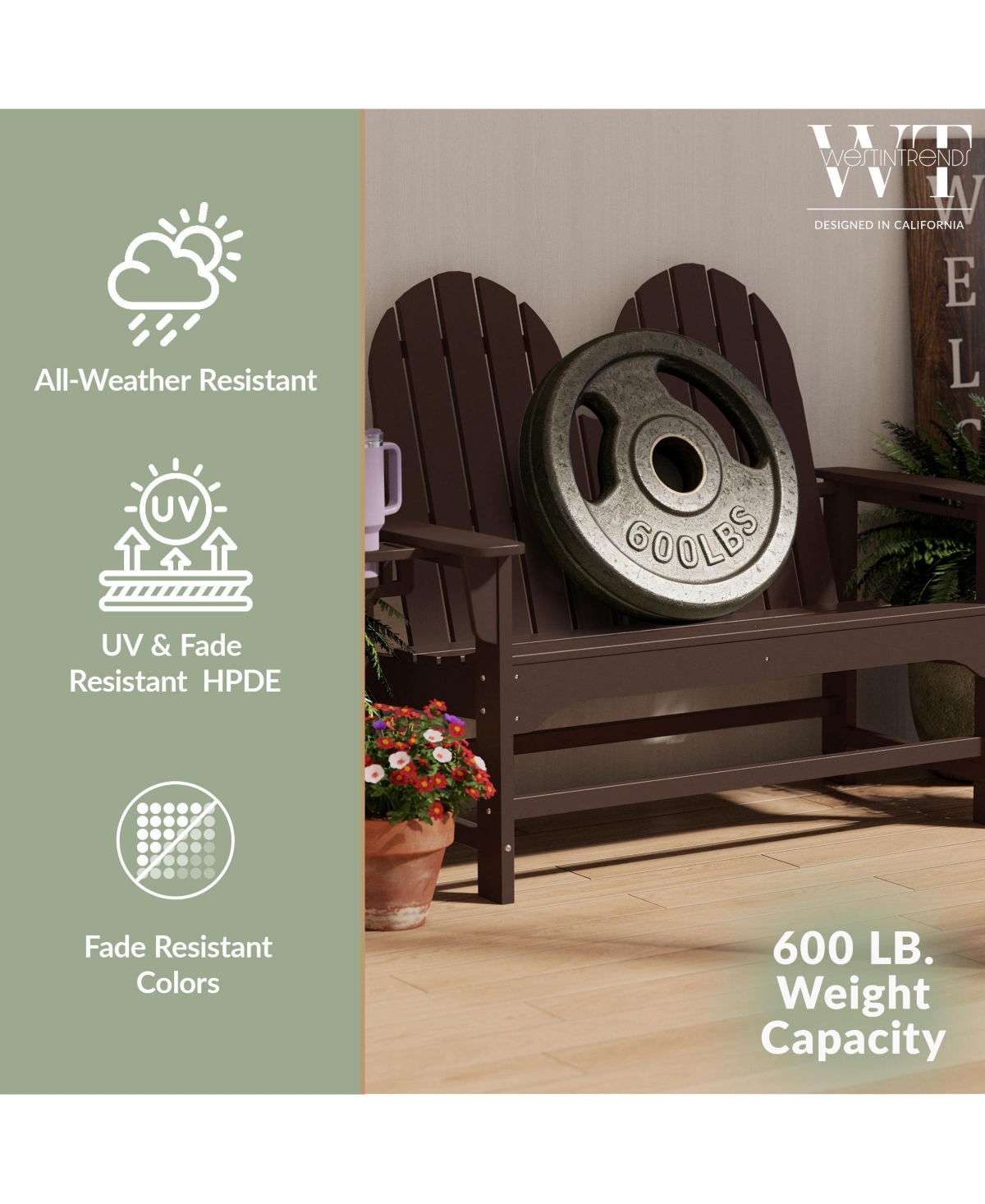 WestinTrends Outdoor Patio 49" Hdpe Adirondack Garden Bench