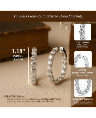 Clear Cubic Zirconia Encrusted Hoop Earrings