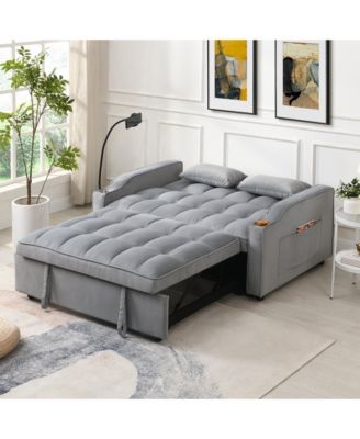Modern Velvet Loveseat Futon Sofa Couch w/Pullout Bed,3 in 1 Convertible Sleeper Sofa Bed with adjustable Reclining Backrest