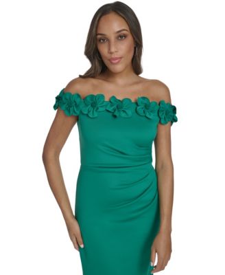 Women's Off-The-Shoulder 3D Floral Midi Dress