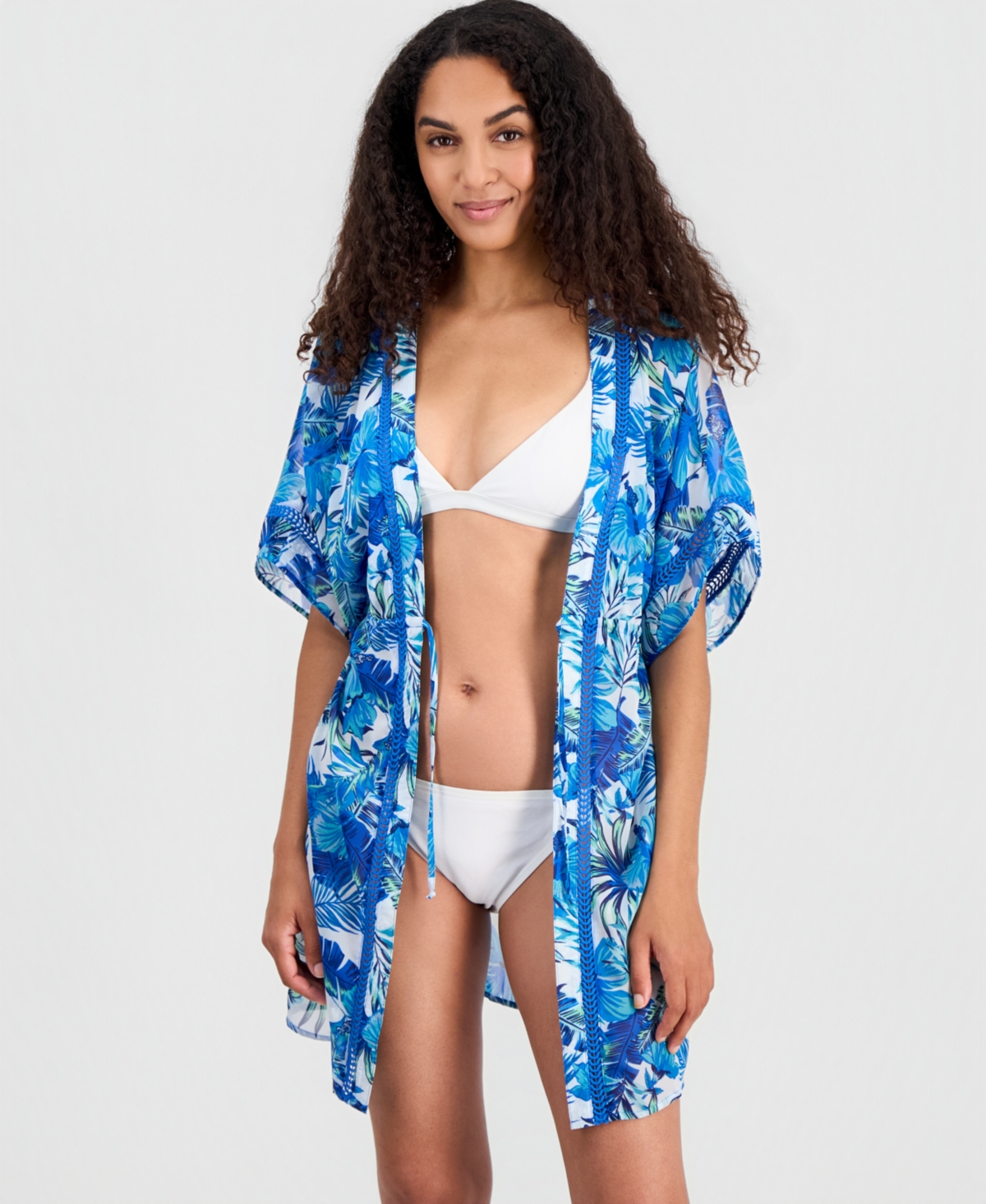 Miken Women's Printed Short-Sleeve Swim Cover Up Kimono, Macy's Exclusive