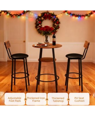 Rustic Brown 3-Piece Round Bar Table & 2 Stools Set