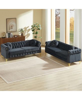 Streamdale  Chesterfield Sofa with Copper Studs & Tufted Buttons, Metal Legs