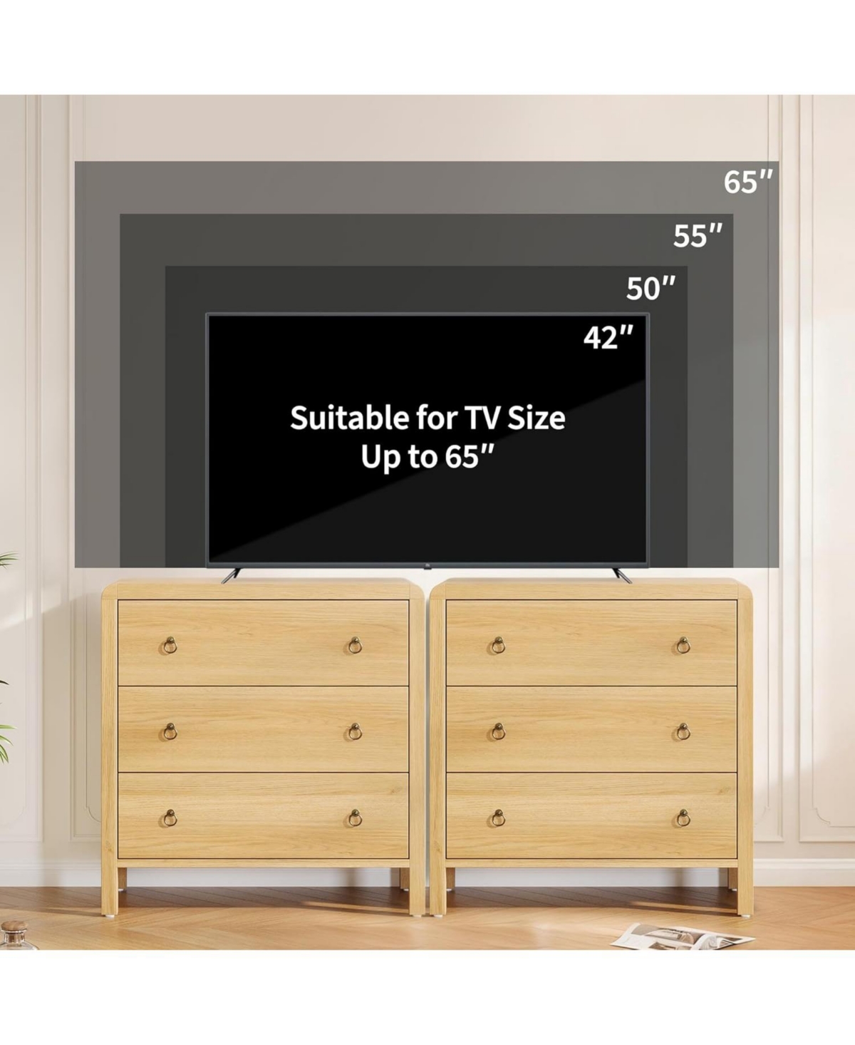 gaomon Modern 3 Drawer Bedroom Dresser, 30.4" Tall Wooden Closet Chest Storage