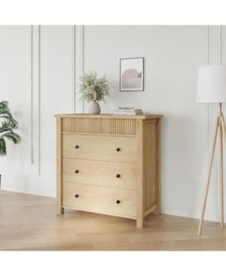 3 Drawer Bedroom Dresser, Wooden Fluted Nightstand End Table & Storage Organizer for Living Room, Hallway, Entryway