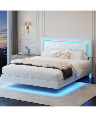 Queen Size Floating Bed Frame with LED Headboard