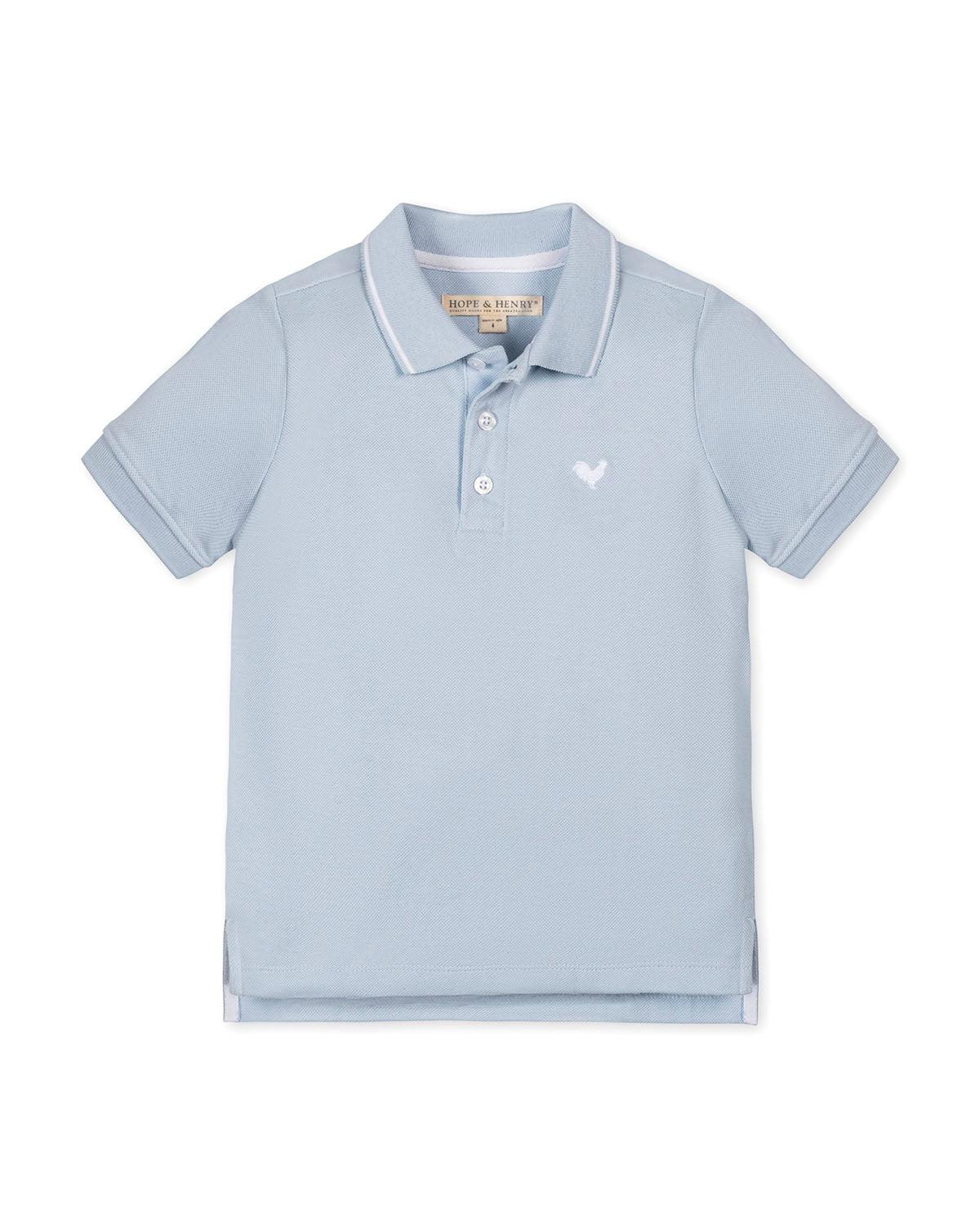 Hope and Henry Little and Big Boys' Organic Short Sleeve Knit Pique Polo Shirt - Pale blue