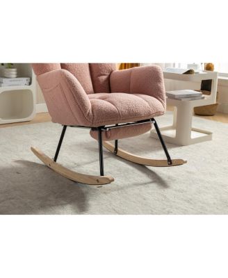 Teddy Fabric Leisure Rocking Chair with Adjustable Footstool