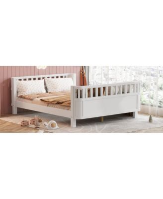 Full Size Wood Platform Bed with Rails for Kids