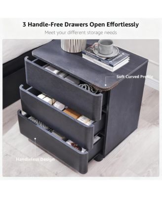 Modern Nightstand with 3 Drawers & Charging Station