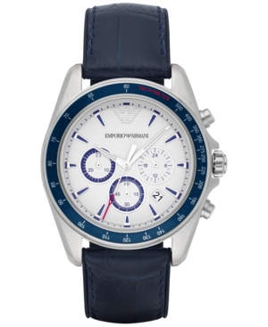 UPC 723763241281 product image for Emporio Armani Men's Chronograph Sigma Blue Leather Strap Watch 44mm AR6096 | upcitemdb.com