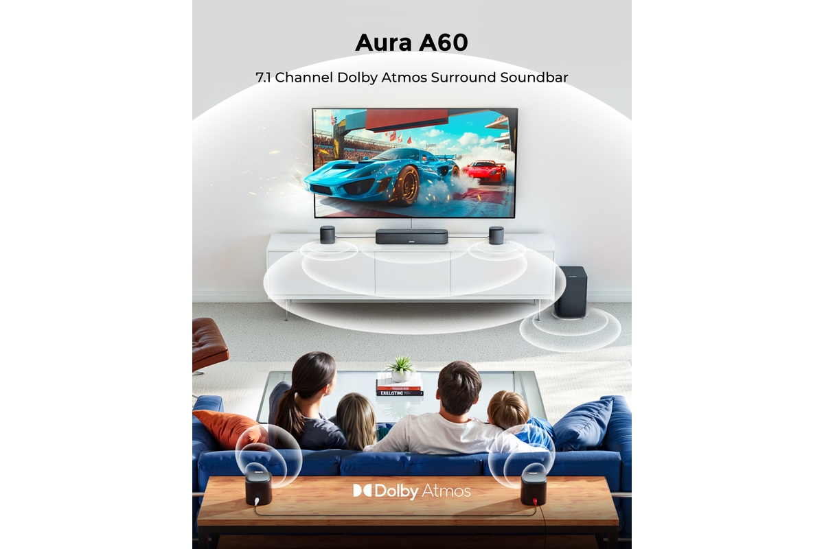 Ultimea 7.1ch Sound Bar with Dolby Atmos, Surround Sound System for Tv with 4 Surround Speakers, Soundbar with Subwoofer for Home Theater, Aura A60