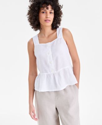 Women's Linen Square-Neck Peplum Top