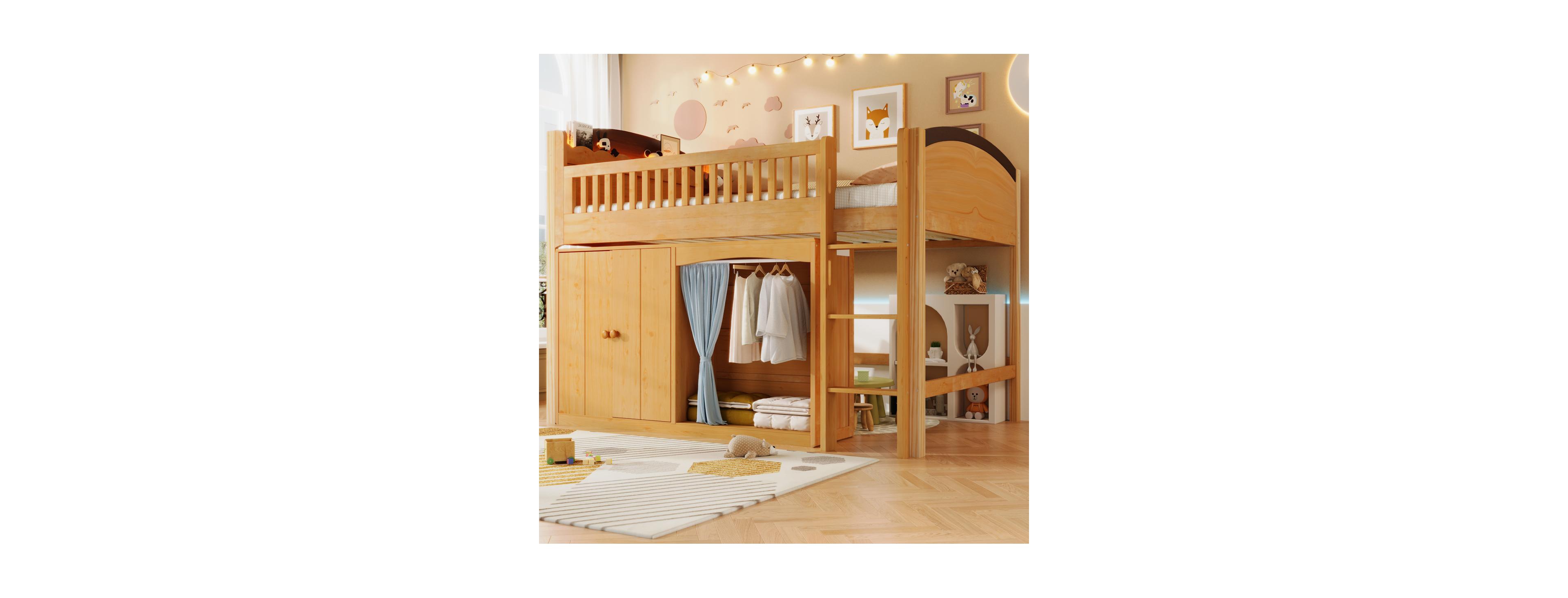 Streamdale Furniture Loft Bed with Storage Cabinet, Wardrobe & Led Wood Espresso