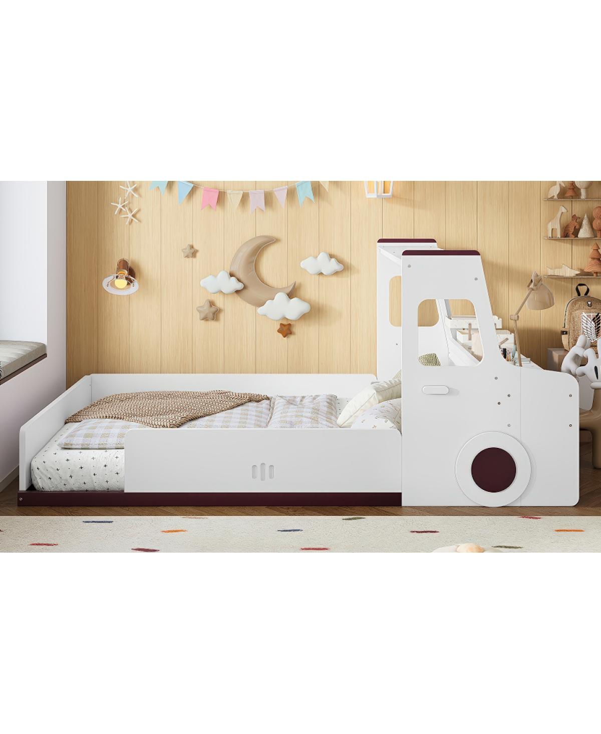 Streamdale Full Size Car-Shape Floor Bed with Storage, Window & Desk