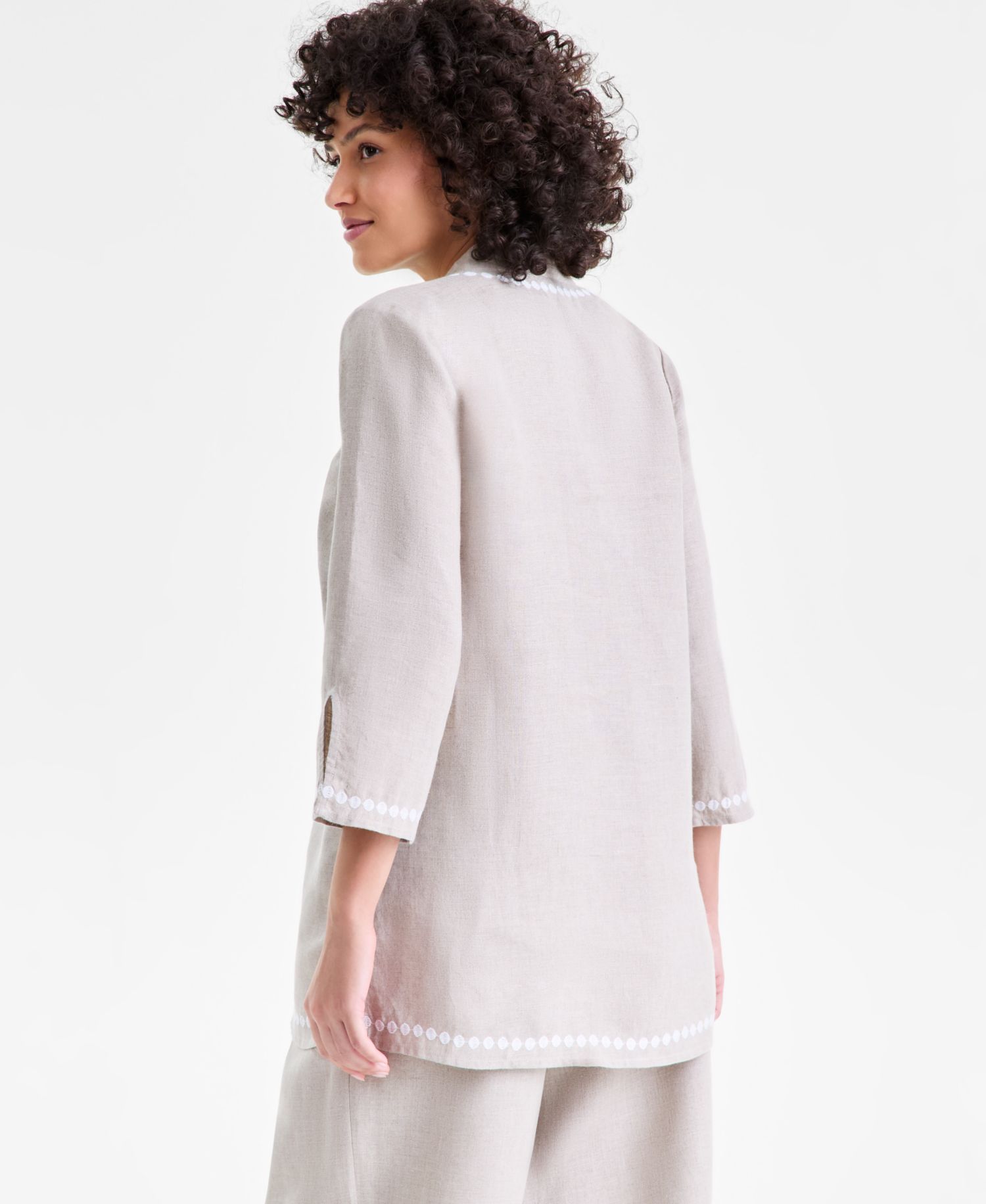 Women's 100% Linen Embroidered 3/4-Sleeve Tunic