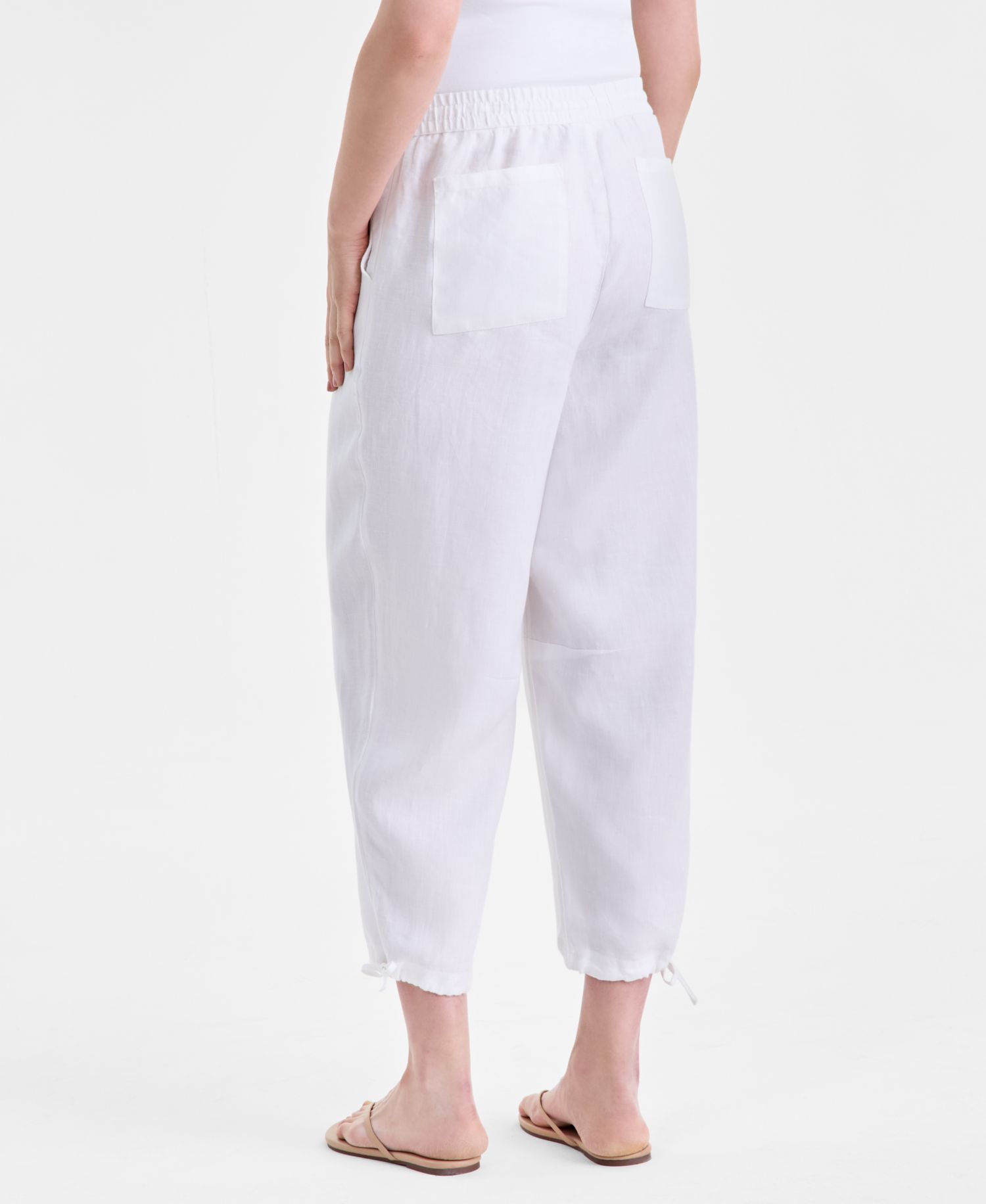 Women's 100% Linen Drawstring Barrel-Leg Pants