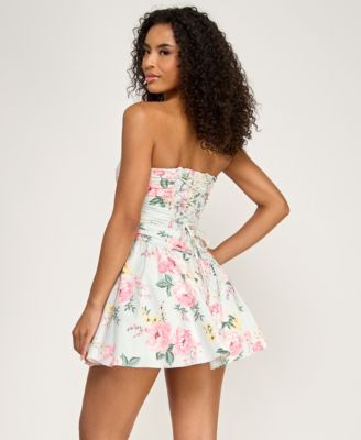 Juniors' Strapless Printed Poplin Dress