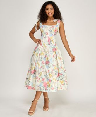 Juniors' Square Neck Printed Poplin Dress