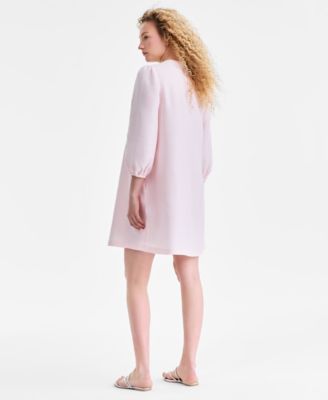 Charter Club Women's 100% Linen Embellished Split-Neck Dress - White - Casual dresses