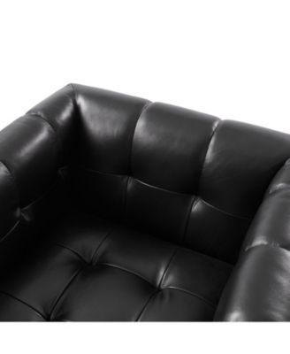 Sonika Genuine Leather Square Swivel Barrel Club Chair with Solid Wood Frame