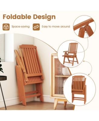 2PCS Foldable Patio Chair w/Armrest Curved Back Slatted Seat for Backyard Deck