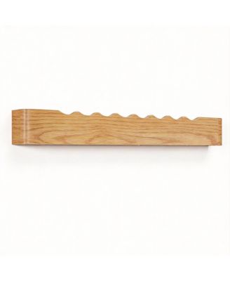 Modern Walnut Wood Wall Shelf with 8 Hooks for Home Decor and Storage