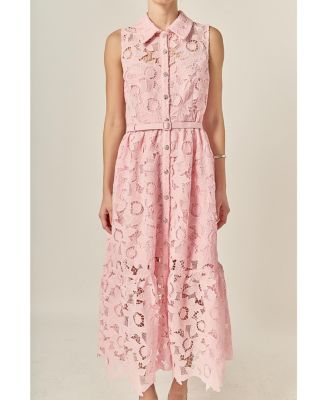 Women's Sleeveless Lace Button Front Midi Dress