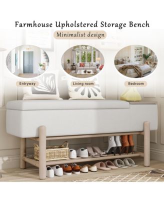 Entryway Shoe Bench with Cushion Top, Flip-Top Storage Compartment and Lower Rack for Hallway, Living Room and Foyer